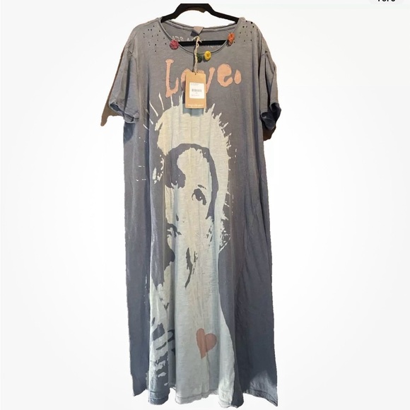 NWT Magnolia Pearl Jersey Massabielle boyfriend cut Pom,Love ,Heart Maxi T Dress - Picture 2 of 9